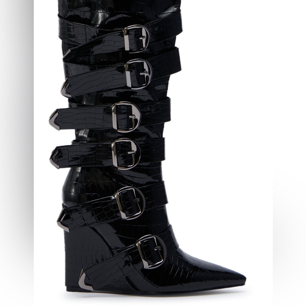 NWT Azalea Wang Black Strappy Women's Boots 10 - Picture 4 of 10
